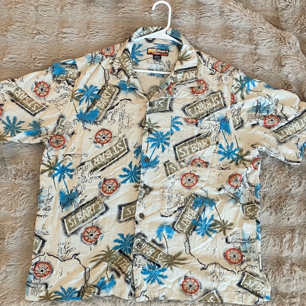 Tommy Bahama Men's St. Barts Graphic Shirt - Blue and Cream